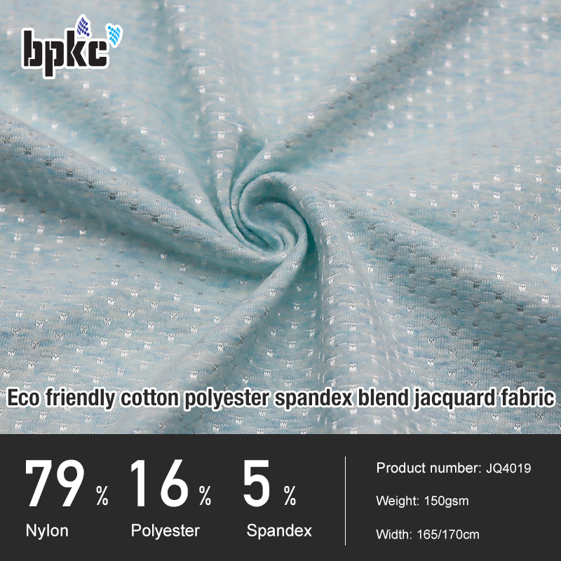 Eco friendly cotton polyester spandex blend jacquard fabric